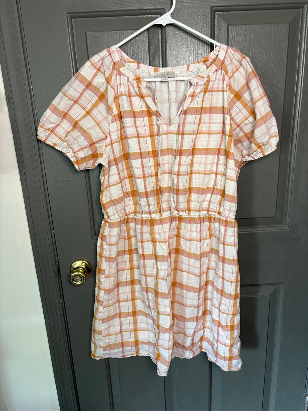 LOFT Pink Orange Plaid Dress